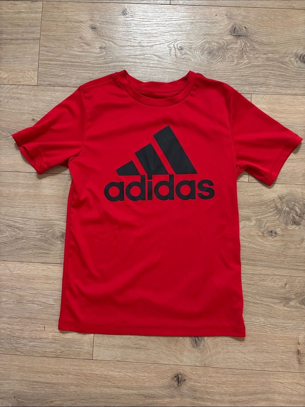 adidas Red Tee with Black Logo - Kids Short Sleeve